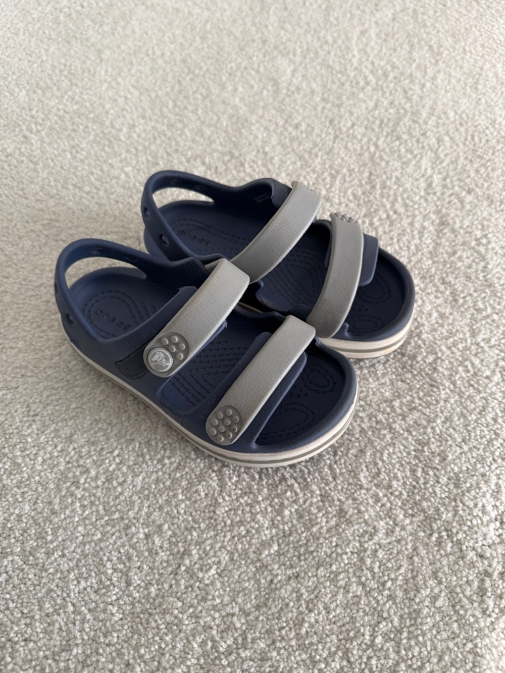 CROCS Kids Navy and Light Gray Adjustable Double-Strap Sandals